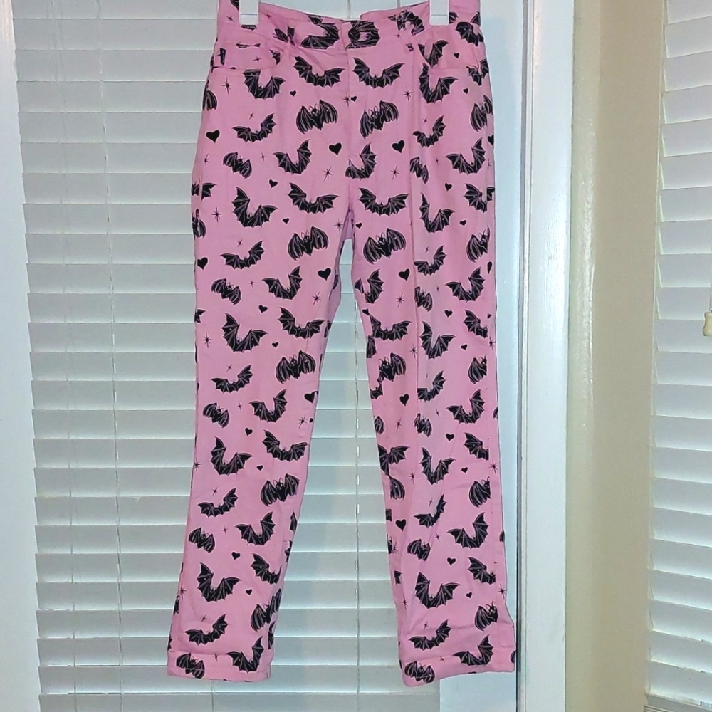 Dolls Kill The Grave Girls Pink High Waisted Jeans/Pants with Bats